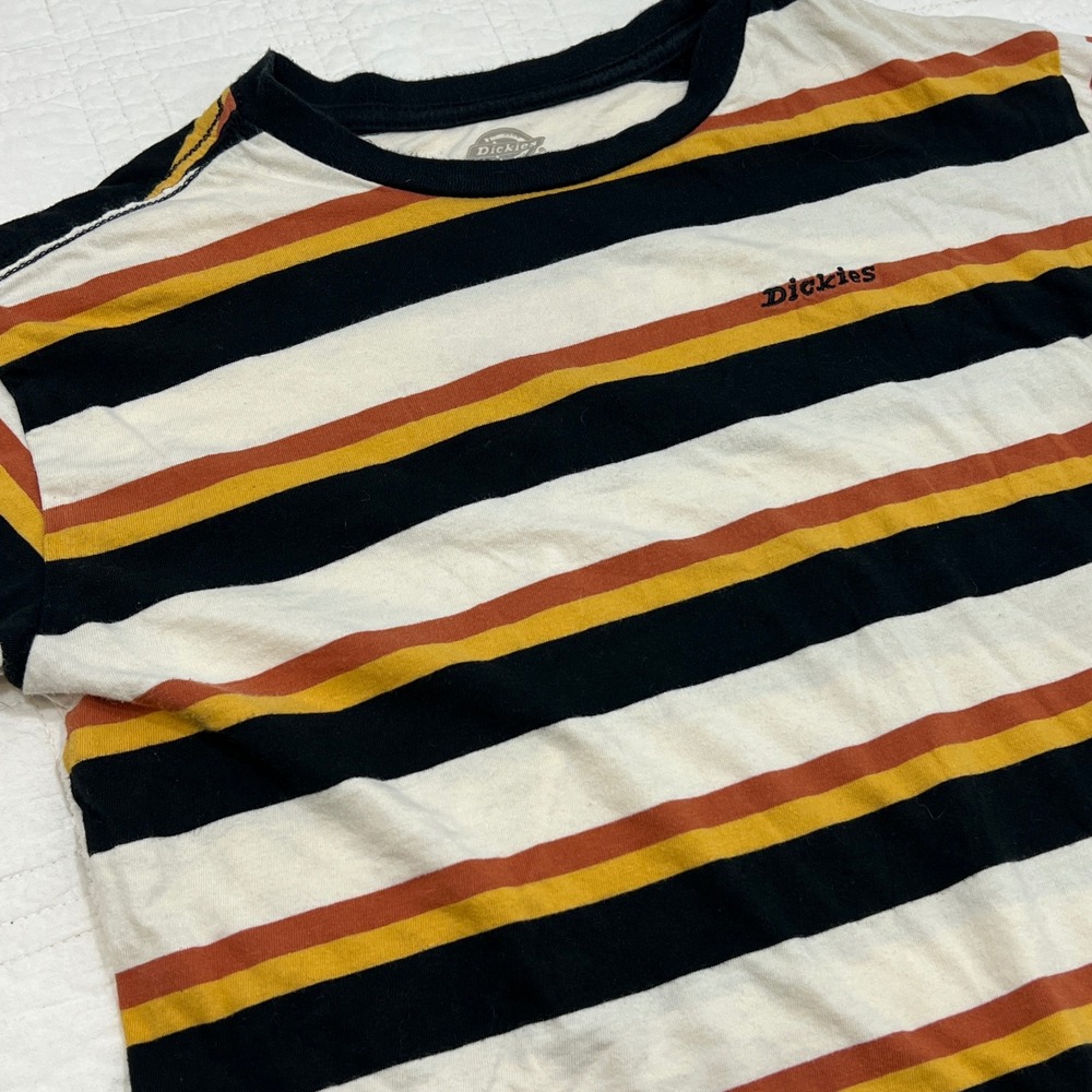 Dickies Girl Striped T-Shirt Small Black Orange Yellow Cream Retro Skate J3001ST